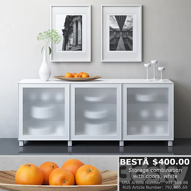 IKEA BESTA Storage combination with doors. Glassvik white frosted glass 3DModel