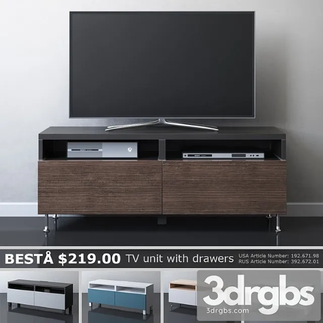 Ikea besta tv cabinet with drawers 2 3D Model Free