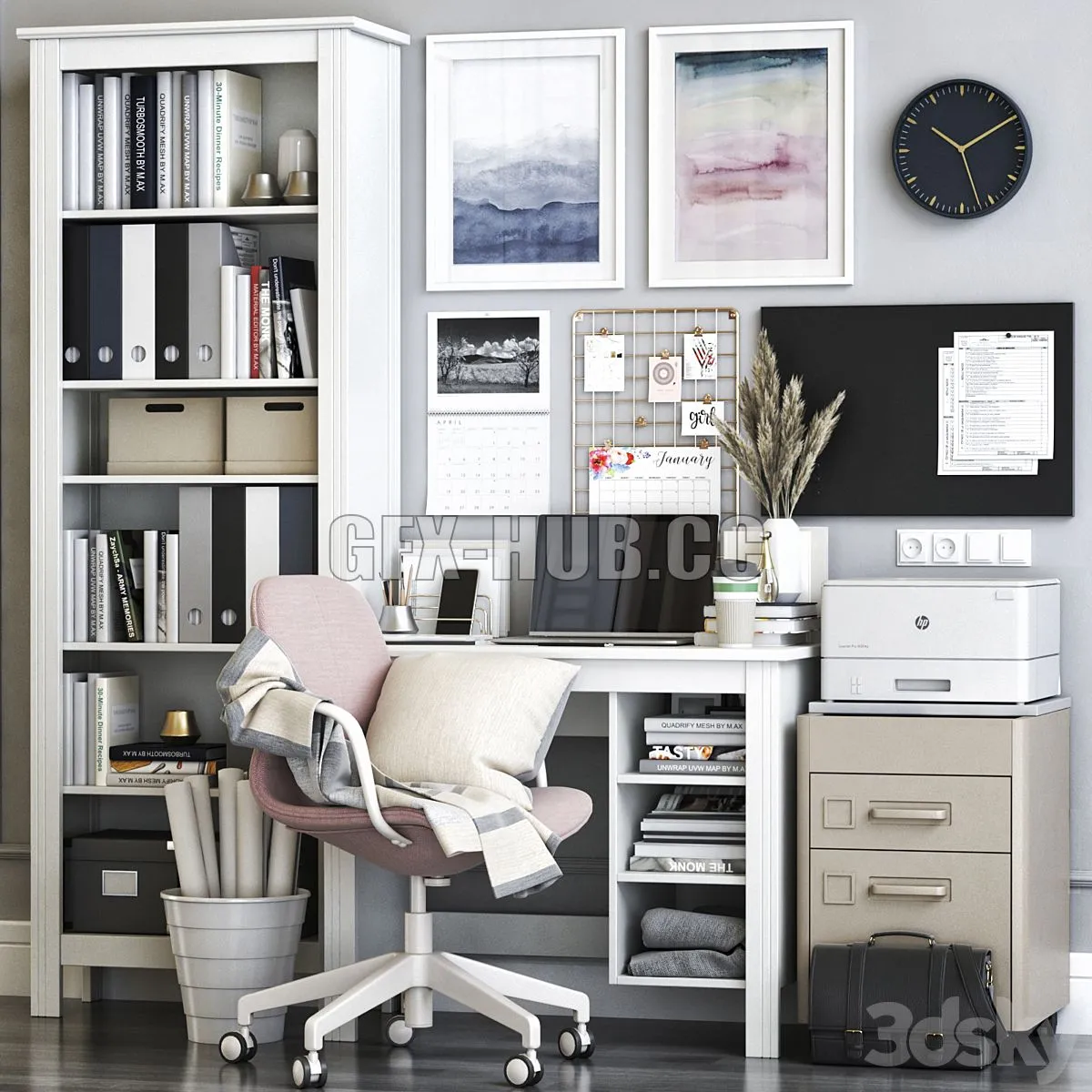 IKEA BRUSALI office workplace with LANGFJALL chair 3D Model