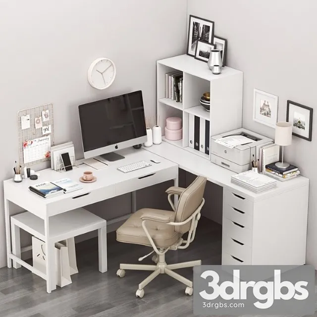Ikea corner workplace with alex table and alefjall chair 2 3D Model Free