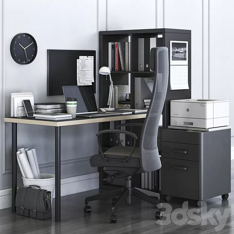 IKEA KALLAX Office Workplace with MARKUS Chair 3D Model