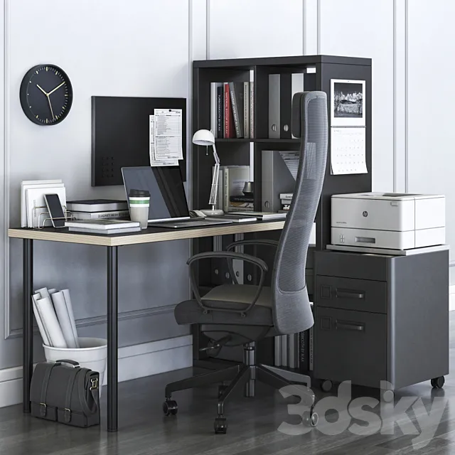 IKEA KALLAX Office Workplace with MARKUS Chair 3DModel