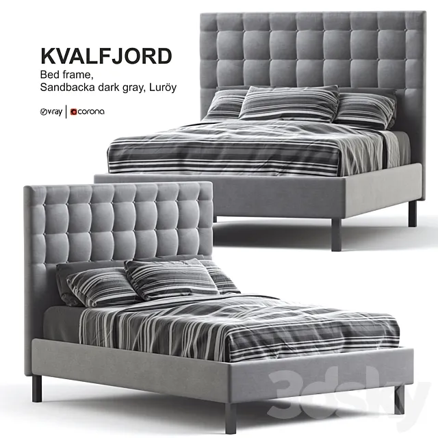 Ikea KVALFJORD Bed frame. Sandbacka dark gray. Luröy. Standard King 3DModel