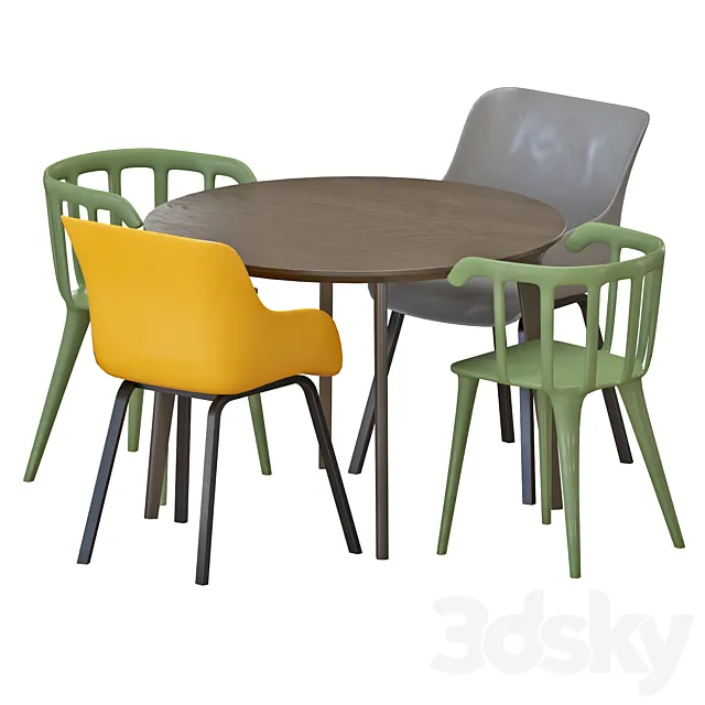 IKEA LISABO Table And Chairs set 2 3D Model
