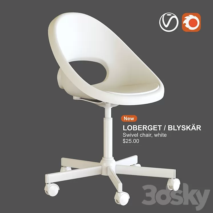 IKEA LOBERGET / BLYSKAR Swivel chair white 3D Model