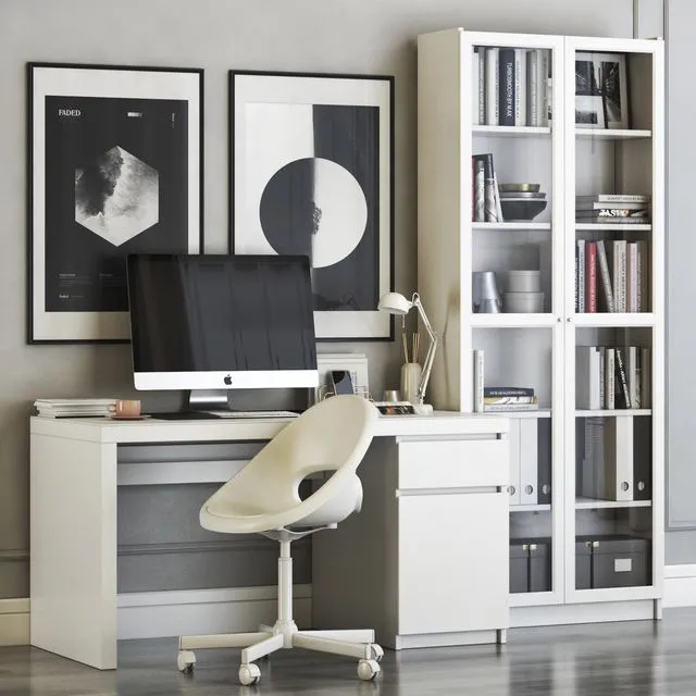 IKEA MALM workplace with LOBERGET chair and BILLY OXBERG bookcase 3D Model