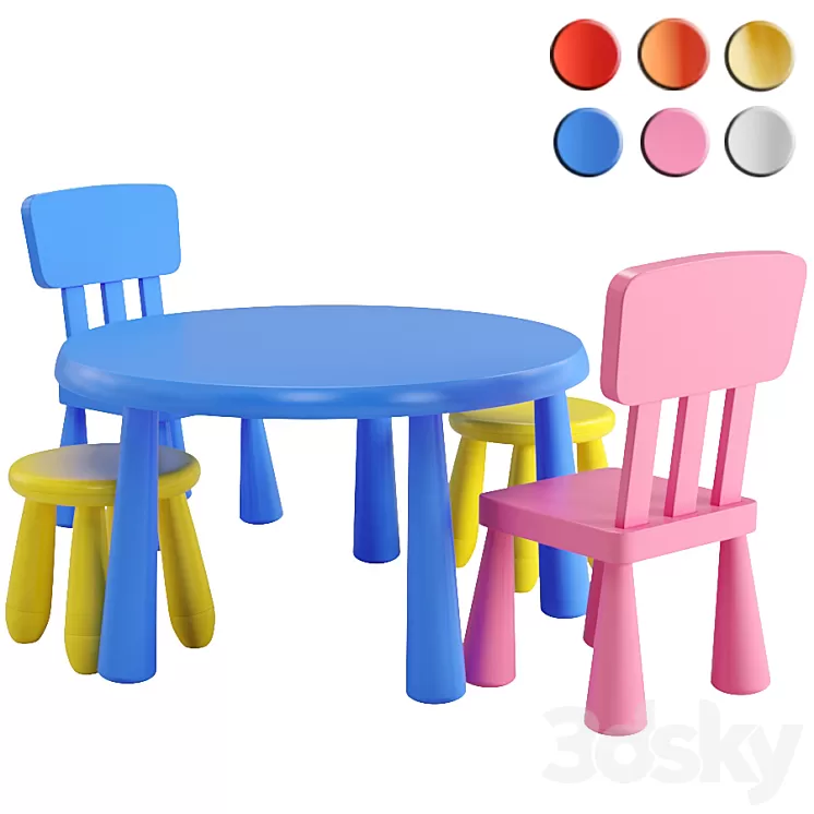 IKEA MAMMUT table chair stool 3D Model