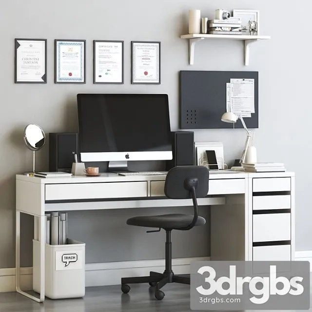 Ikea Micke Scandinavian Office Workplace Set 3D Model Free