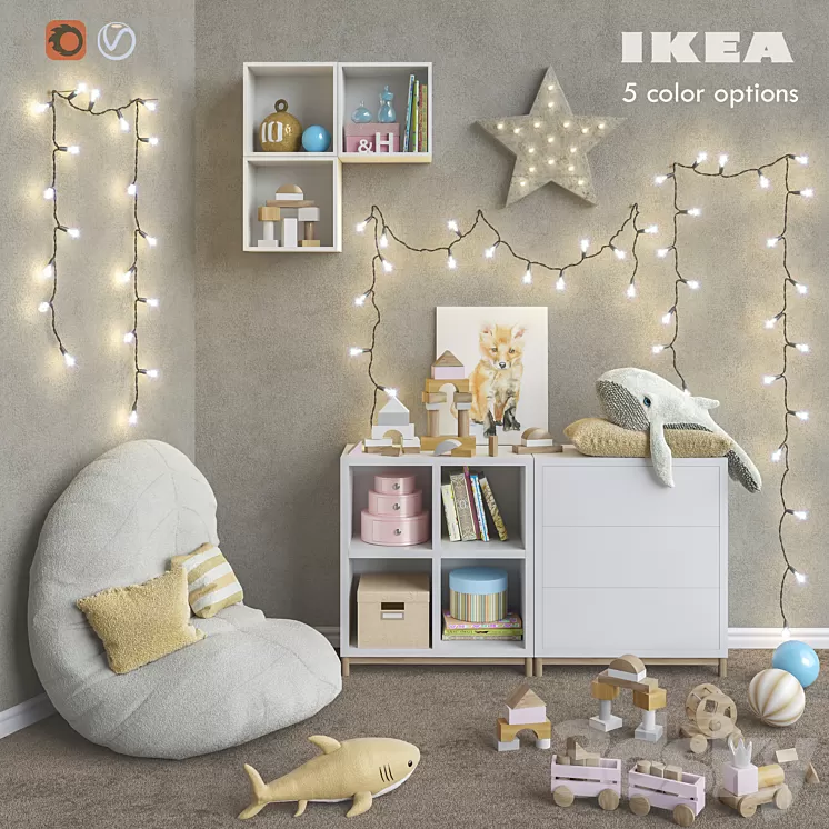 IKEA modular furniture accessories decor and toys set 6 3D Model