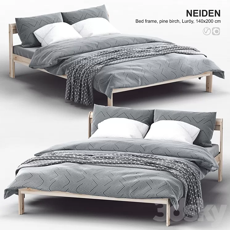 Ikea NEIDEN Bed frame pine birch Luröy 3D Model