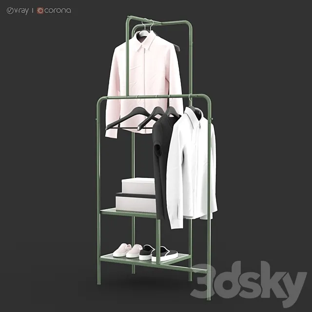 IKEA NIKKEBY Clothes rack gray-green and red colors 3D Model