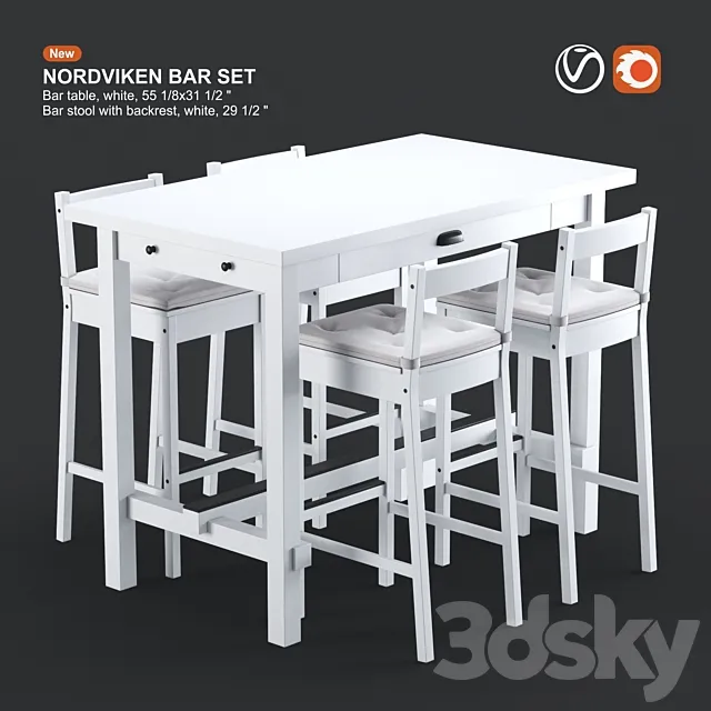 Ikea NORDVIKEN bar table and bar stool 3D Model