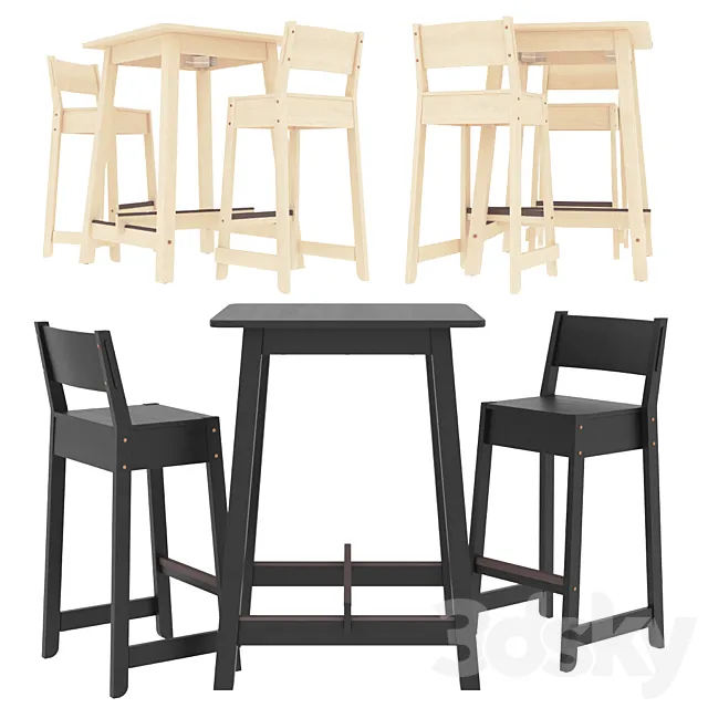IKEA Norraker Bar table and 2 bar stools 3DModel