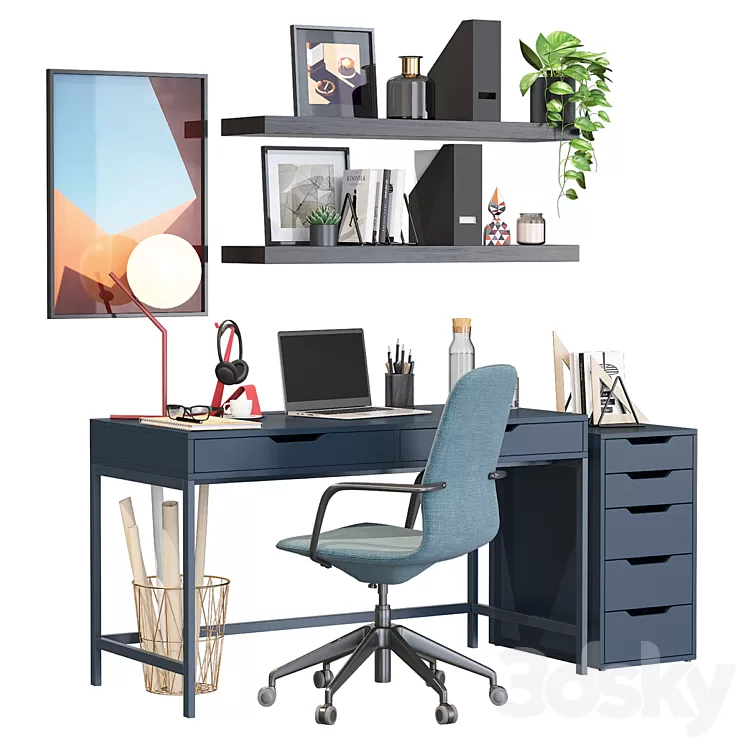 Ikea office workplace blue 3D Model