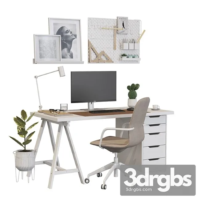 Ikea office workplace white a01 2 3D Model Free