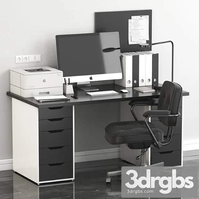 Ikea office workplace with alex table and alefjall chair 2 3D Model Free