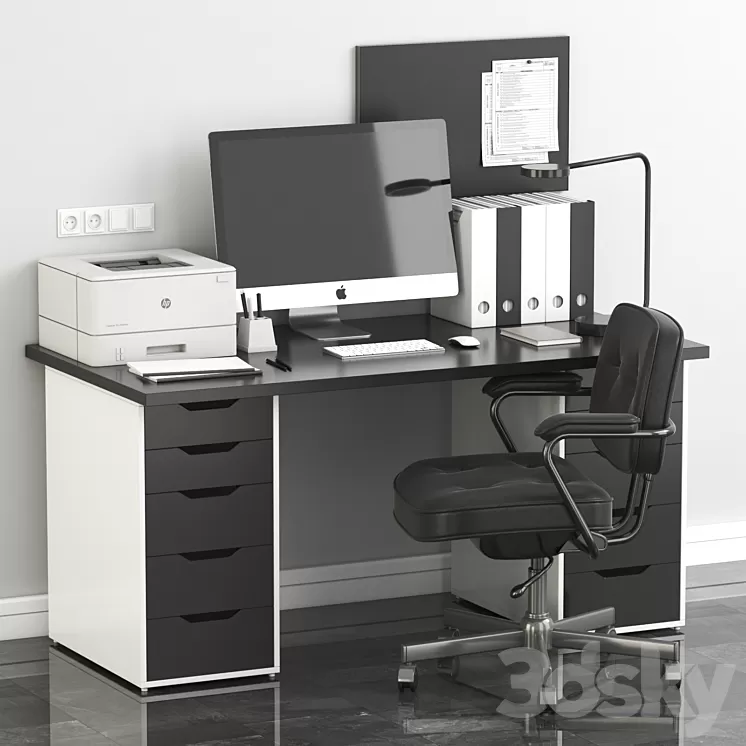 Ikea Office Workplace with Alex Table and Alefjall Chair 3D Model