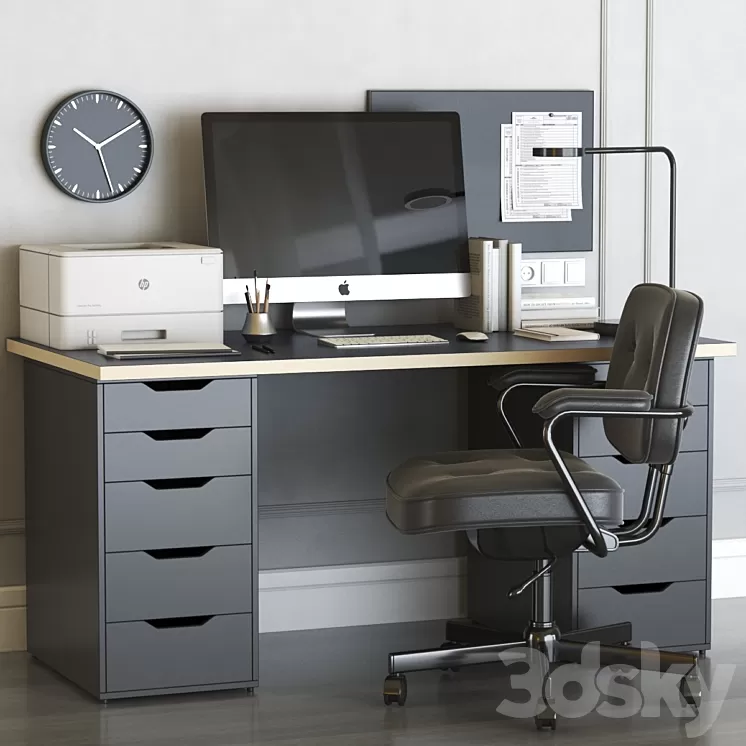 IKEA office workplace with ALEX table and ALEFJALL chair 3D Model