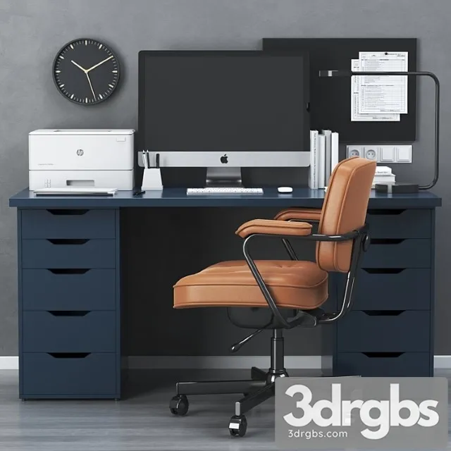 Ikea Office Workplace With Alex Table And Alefjall Chair 3D Model Free
