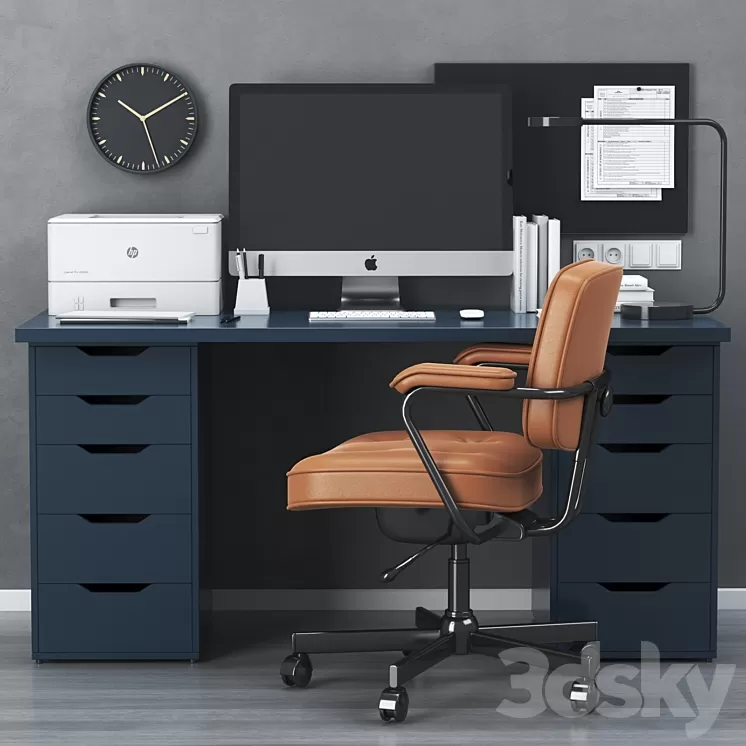 IKEA office workplace with ALEX table and ALEFJÄLL chair 3D Model