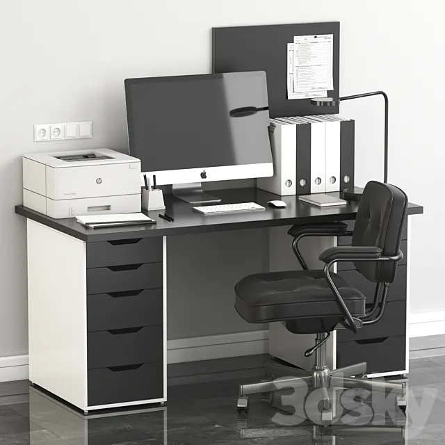 Ikea Office Workplace with Alex Table and Alefjall Chair 3DModel