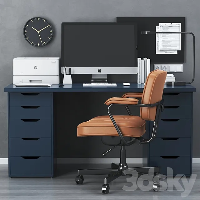 IKEA office workplace with ALEX table and ALEFJÄLL chair 3DModel
