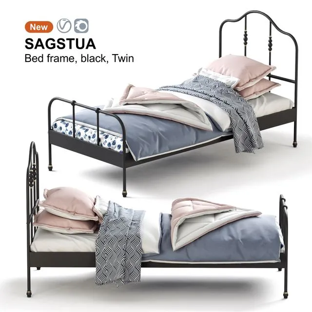 IKEA SAGSTUA Bed (black twin) 3D Model