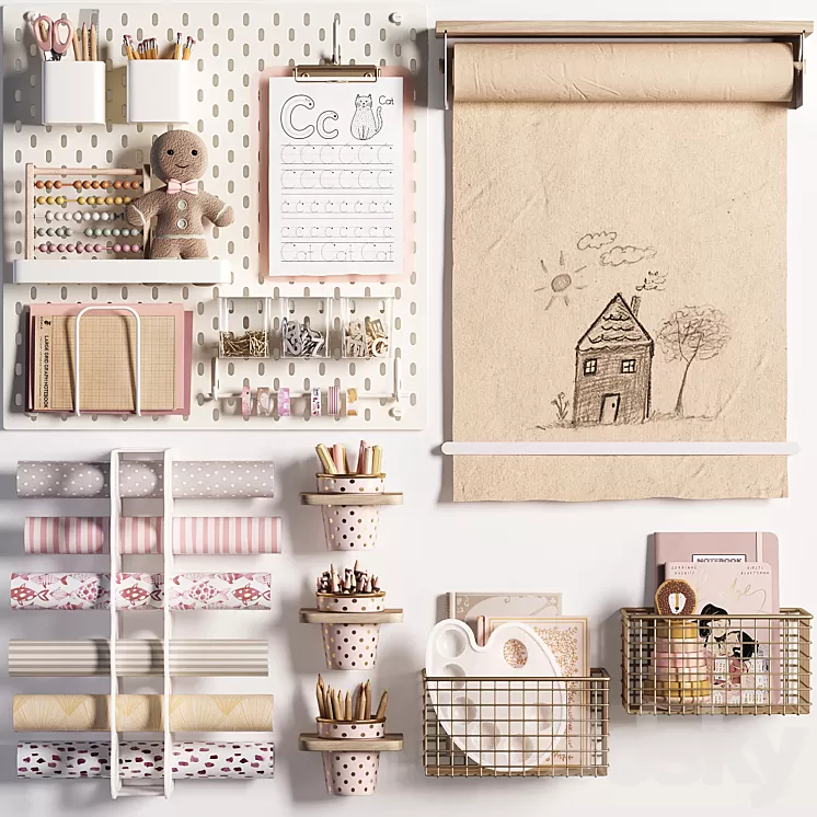 Ikea SKADIS Pegboard and Decoration for Teenagers and Kids 05 3D Model Free