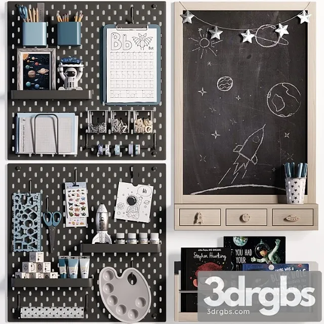 Ikea Skadis Pegboard with Chalkboard for Teenagers and Kids 03 3D Model Free