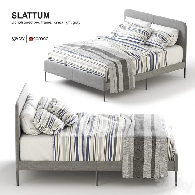Ikea SLATTUM Upholstered bed frame Knisa light gray 3D Model