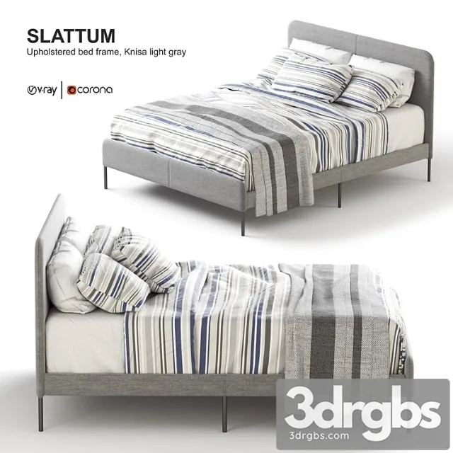 Ikea Slattum Upholstered Bed Frame Knisa Light Gray 3D Model Free