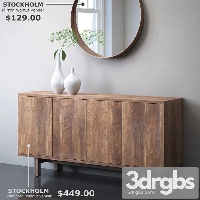 Ikea stockholm sideboard and mirror 2 3D Model Free