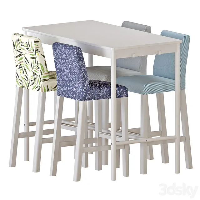 IKEA TOMMARYD Table And BERGMUND Bar stools 3D Model