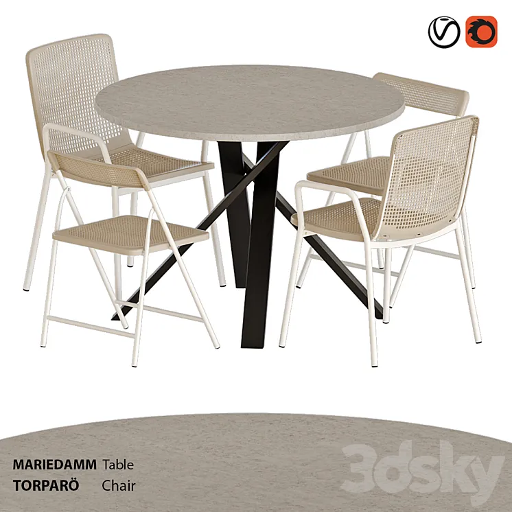 IKEA TORPARÖ chairs and MARIEDAMM table 3D Model Free