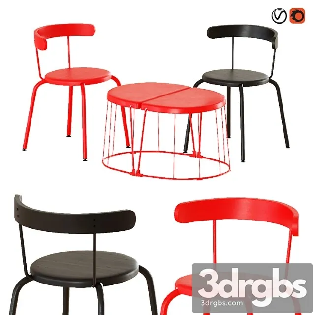 Ikea tranarö table and yngvar chairs 2 3D Model Free