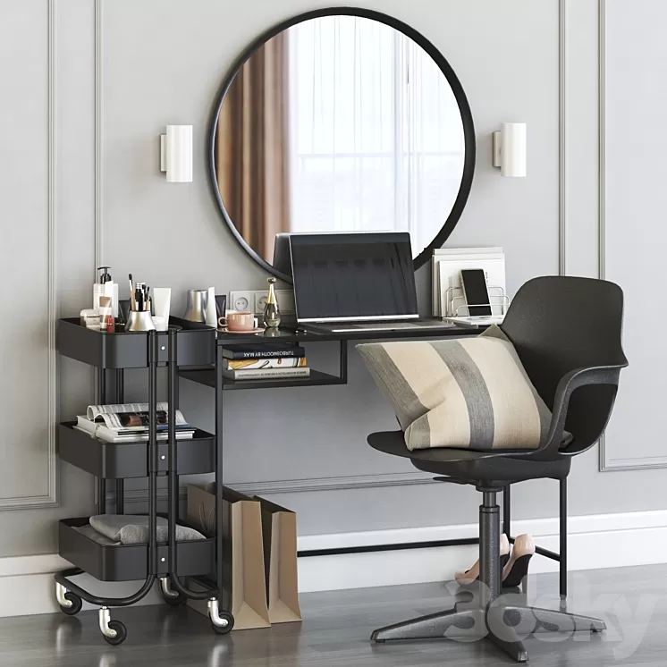 IKEA VITTSJO dressing table with ODGER chair and RASKOG cart 3D Model