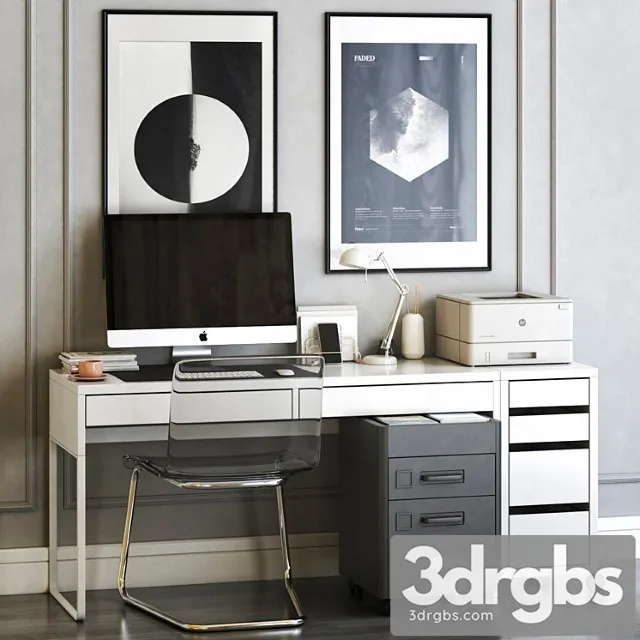 Ikea workplace set with tobias chair idasen drawer unit and micke table 2 3D Model Free