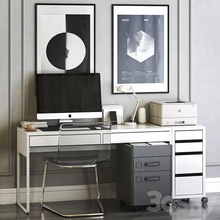 IKEA workplace set with TOBIAS chair IDASEN drawer unit and MICKE table 3D Model