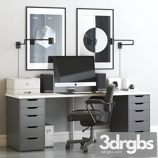 Ikea workplace with alex table and alefjall chair 2 3D Model Free