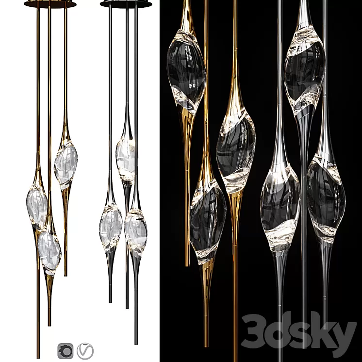 IL PEZZO 12 ROUND CHANDELIER Nickel and Gold 3D Model