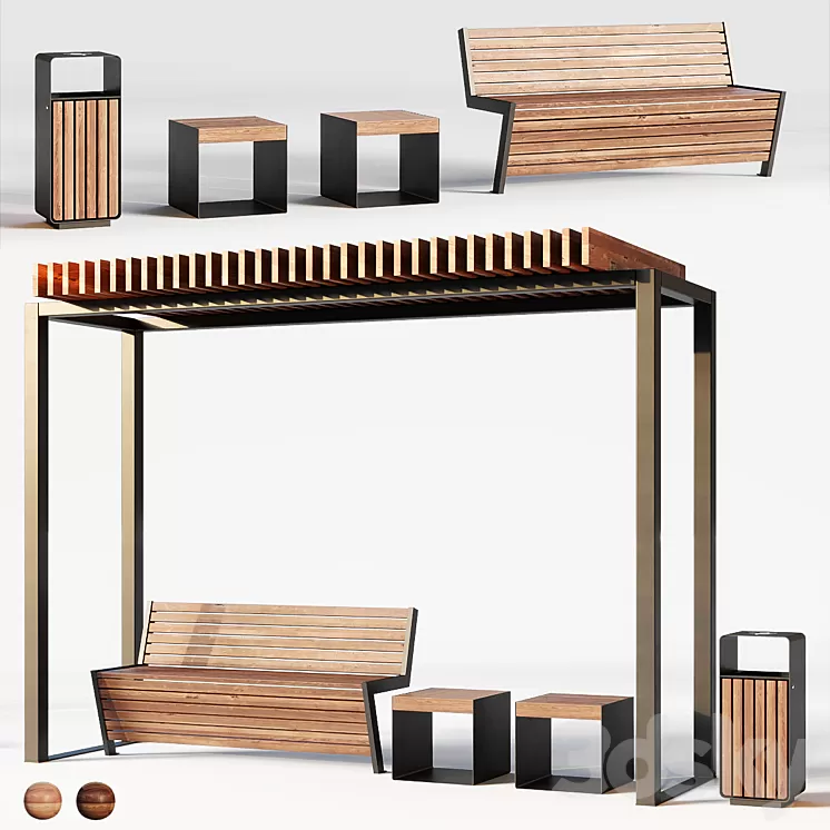 Improvement set bench pergola urn.