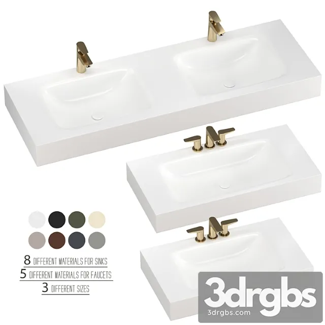 Inbani D Worktops Washbasins Set 3D Model Free