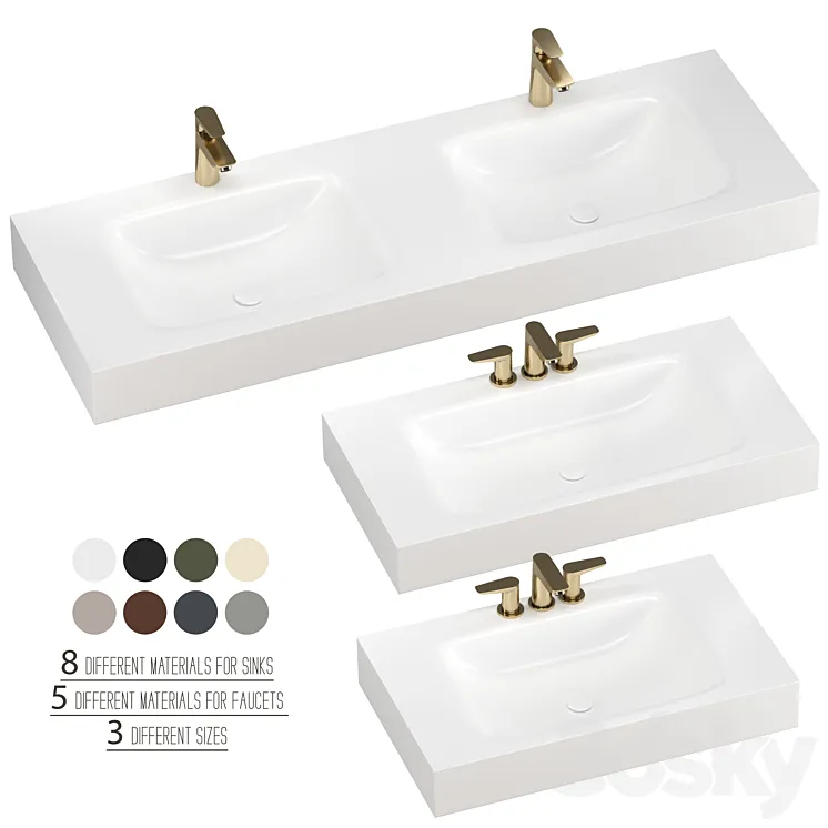 INBANI D worktops washbasins set 3D Model Free