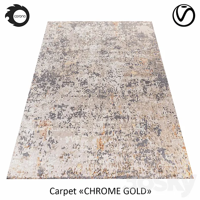 Indian wool rug "CHROME GOLD" ABSTRACT-1-MULTI 3DModel