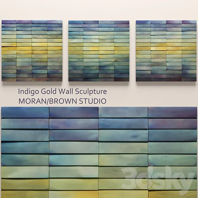Indigo Gold Wall Sculpture painting abstraction contemporary art 3D Model