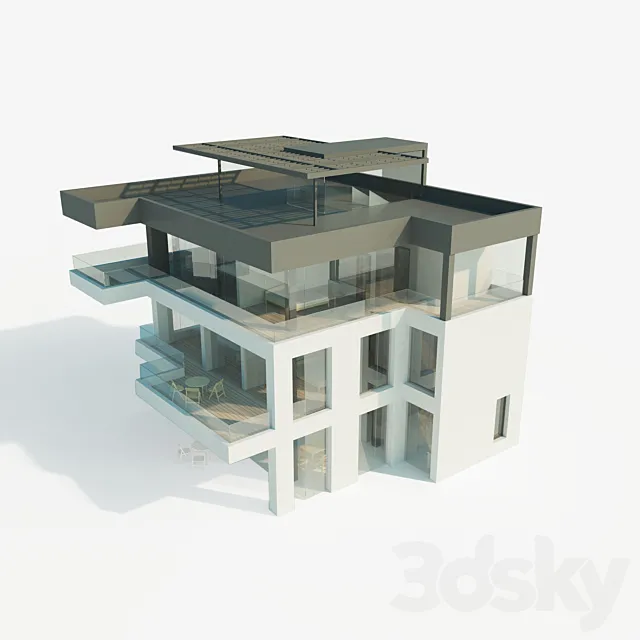 Individual residential house in a modern style. The total area is 250 square meters. 3D Model
