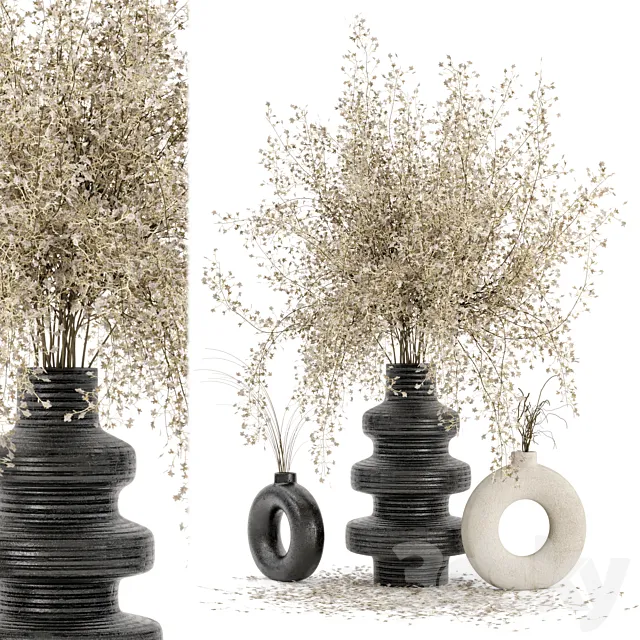Indoor Dry Plants in rusty Concrete Pots - Set 288 3DModel