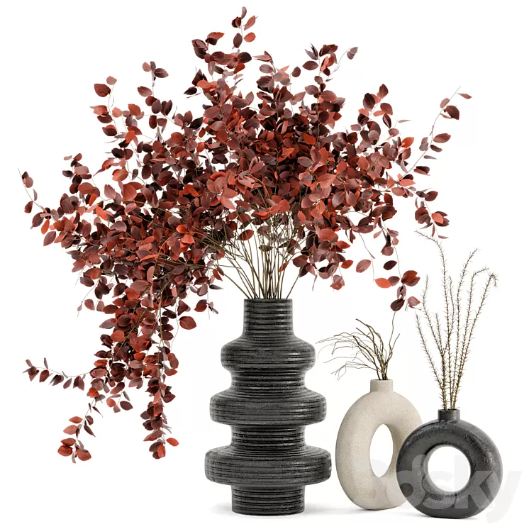 Indoor Dry Plants in rusty Concrete Pots - Set 80 3D Model