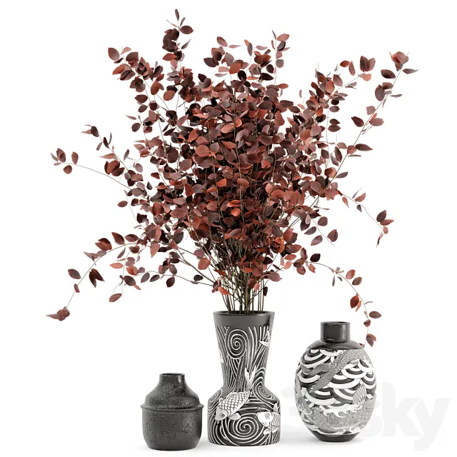 Indoor Dry Plants in rusty handmade Pots - Set 174 3DModel