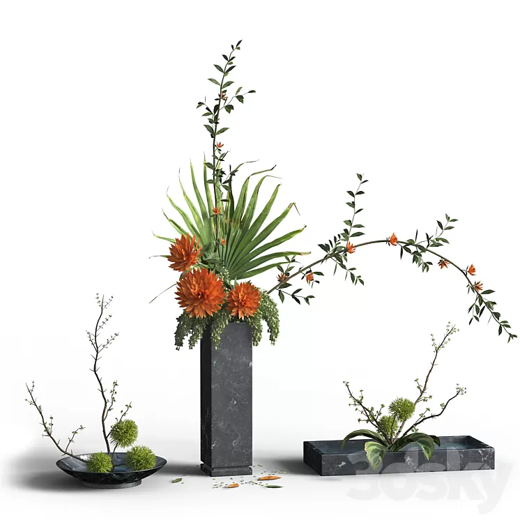Indoor Plant Set 03 -three bouquets 3D Model